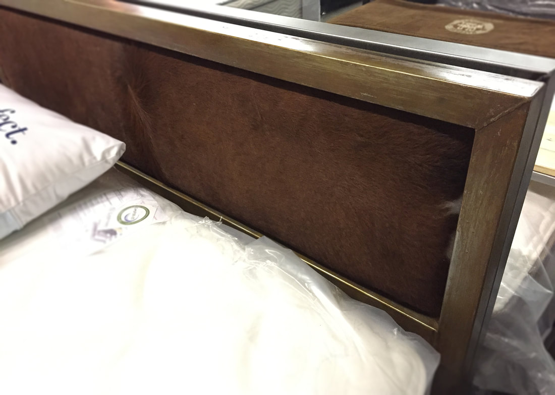 STEEL BED, Denver Colorado Industrial custom made leather headboard industrial modern bed bedroom set